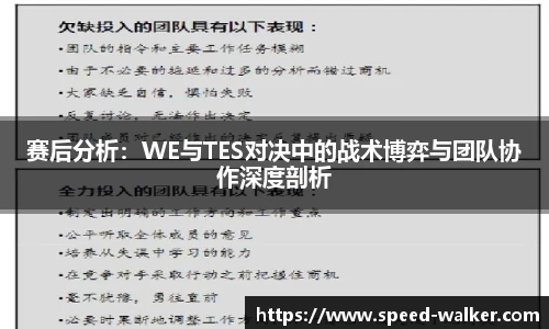 赛后分析：WE与TES对决中的战术博弈与团队协作深度剖析
